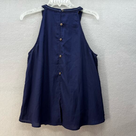 Miss Me Tank Top Women's Size Small Teal Blue Crochet Button Up Back Western - Picture 3 of 9